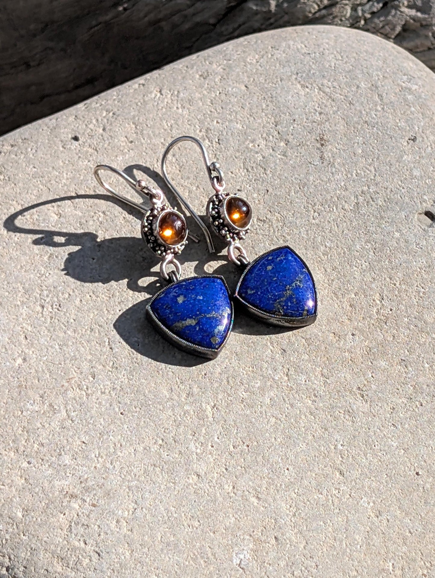 Lapis Lazuli Earrings, Golden Imperial Topaz Earrings, Sterling Silver