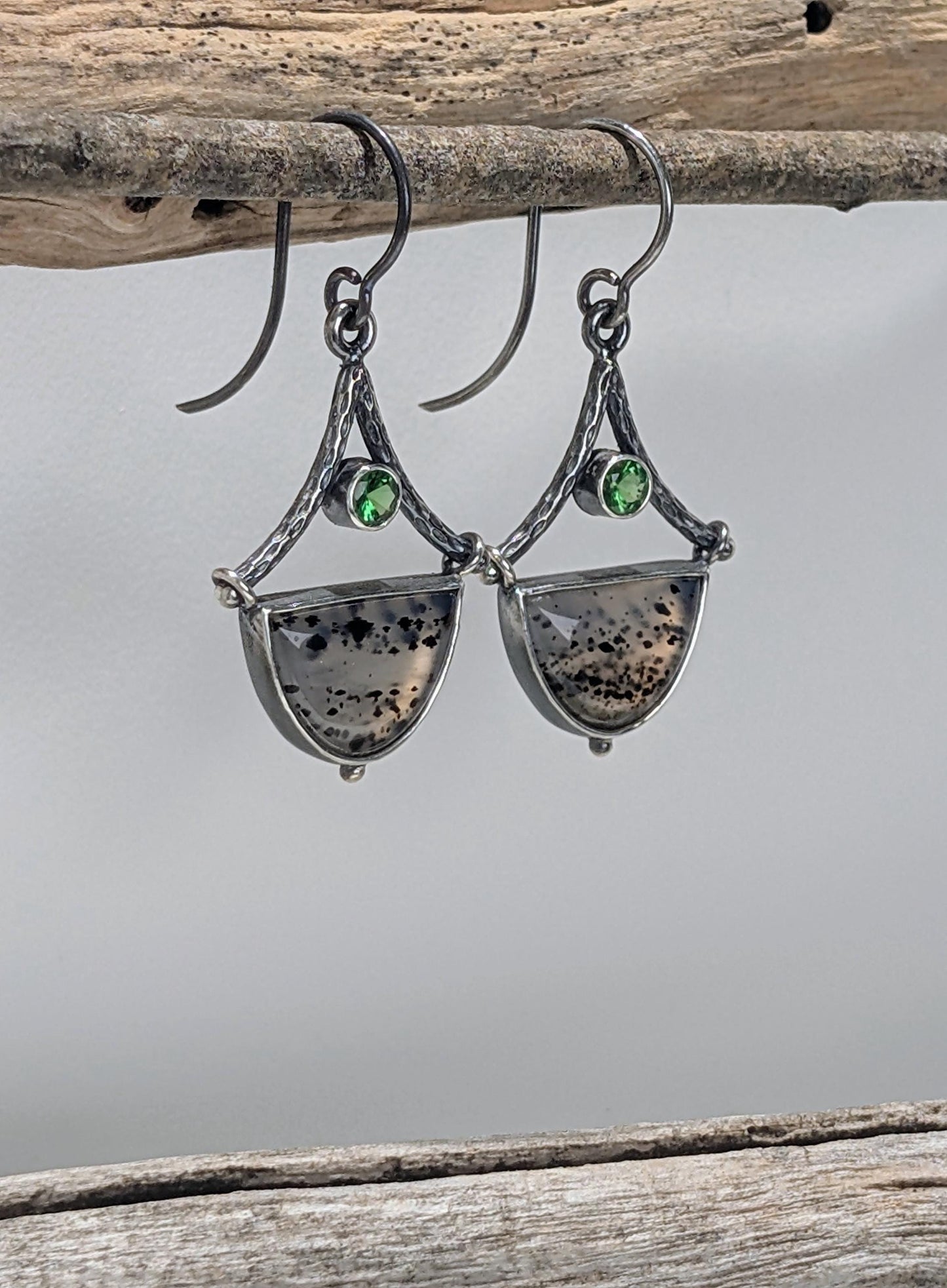 Montana Agate Earrings, Tsavorite Garnet Earrings, Sterling Silver