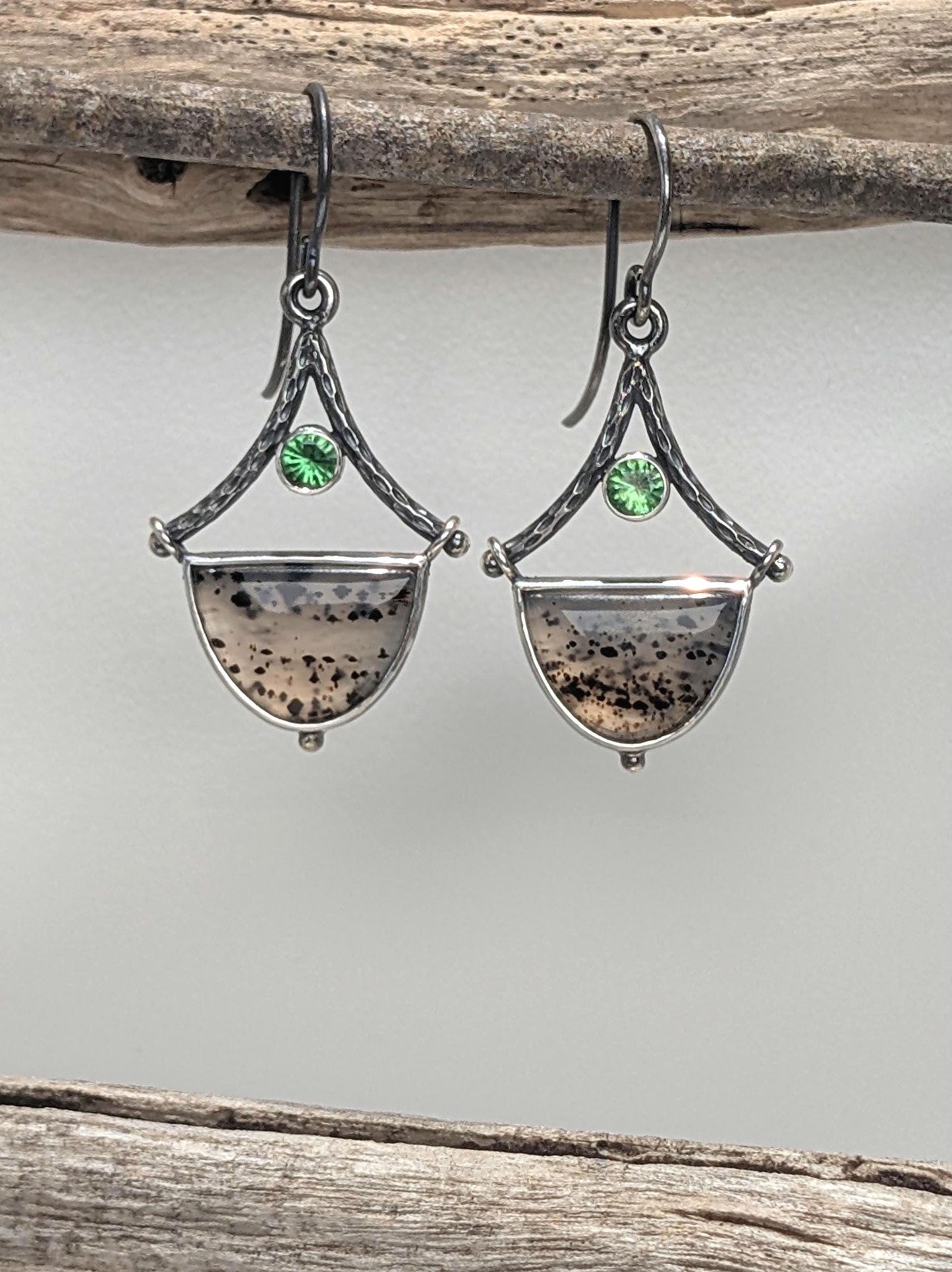 Montana Agate Earrings, Tsavorite Garnet Earrings, Sterling Silver