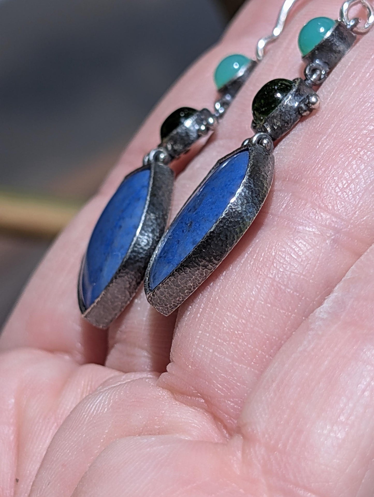 Blue Dumortierite Earrings, Chrome Diopside Earrings, Chrysoprase Earrings, Sterling Silver