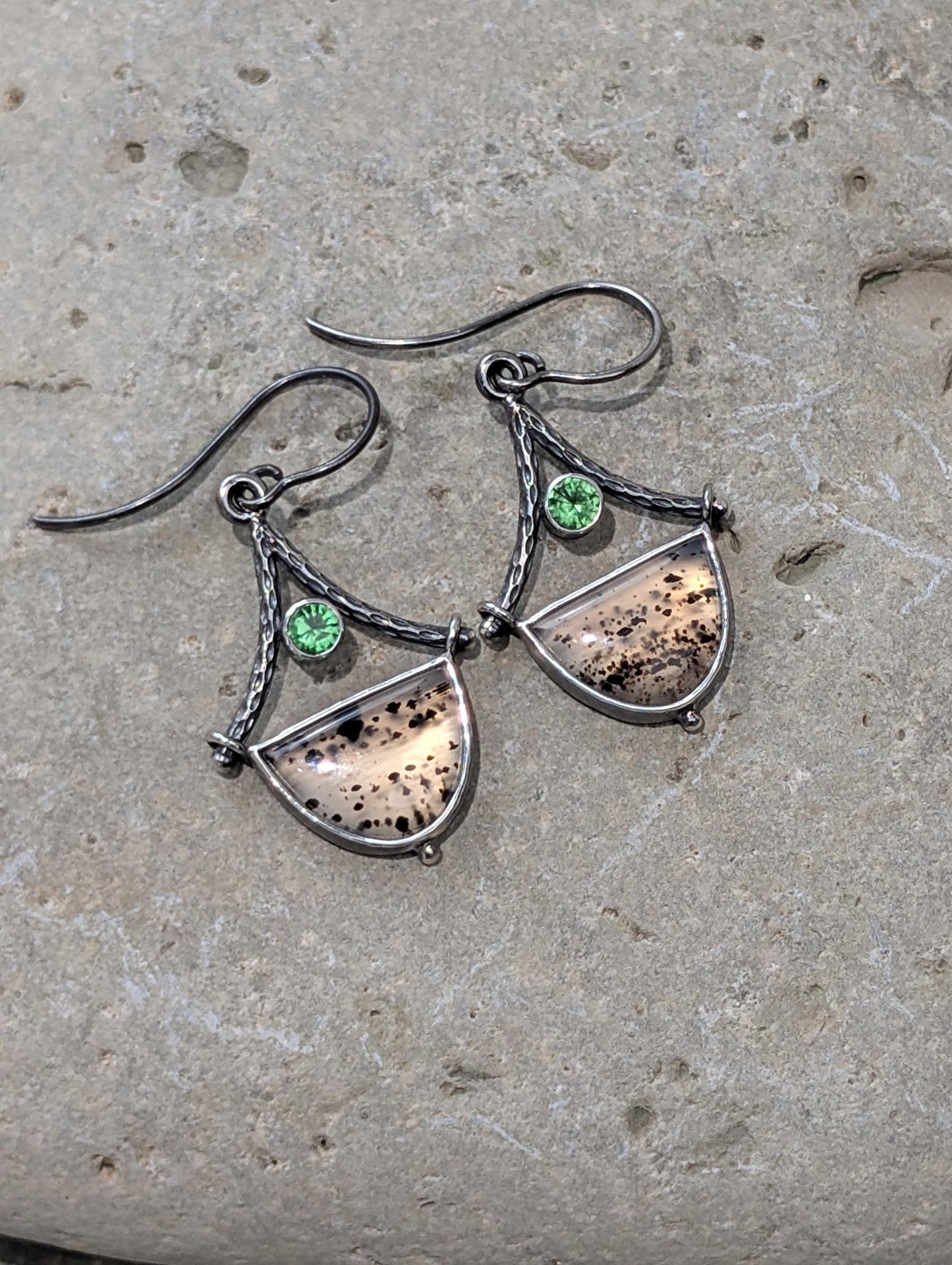 Montana Agate Earrings, Tsavorite Garnet Earrings, Sterling Silver