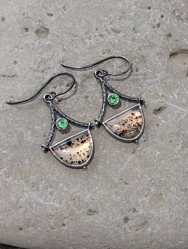 Montana Agate Earrings, Tsavorite Garnet Earrings, Sterling Silver