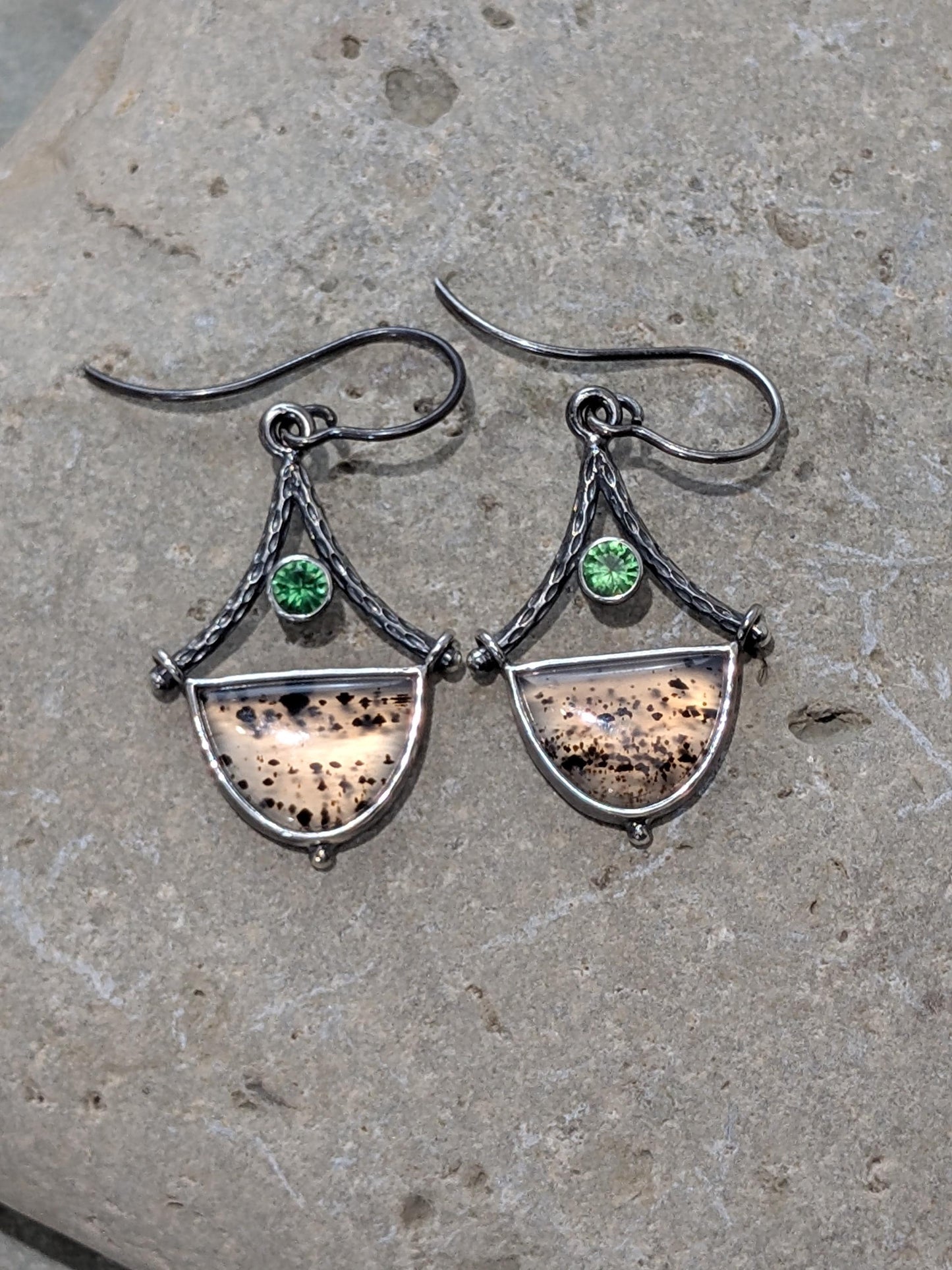 Montana Agate Earrings, Tsavorite Garnet Earrings, Sterling Silver