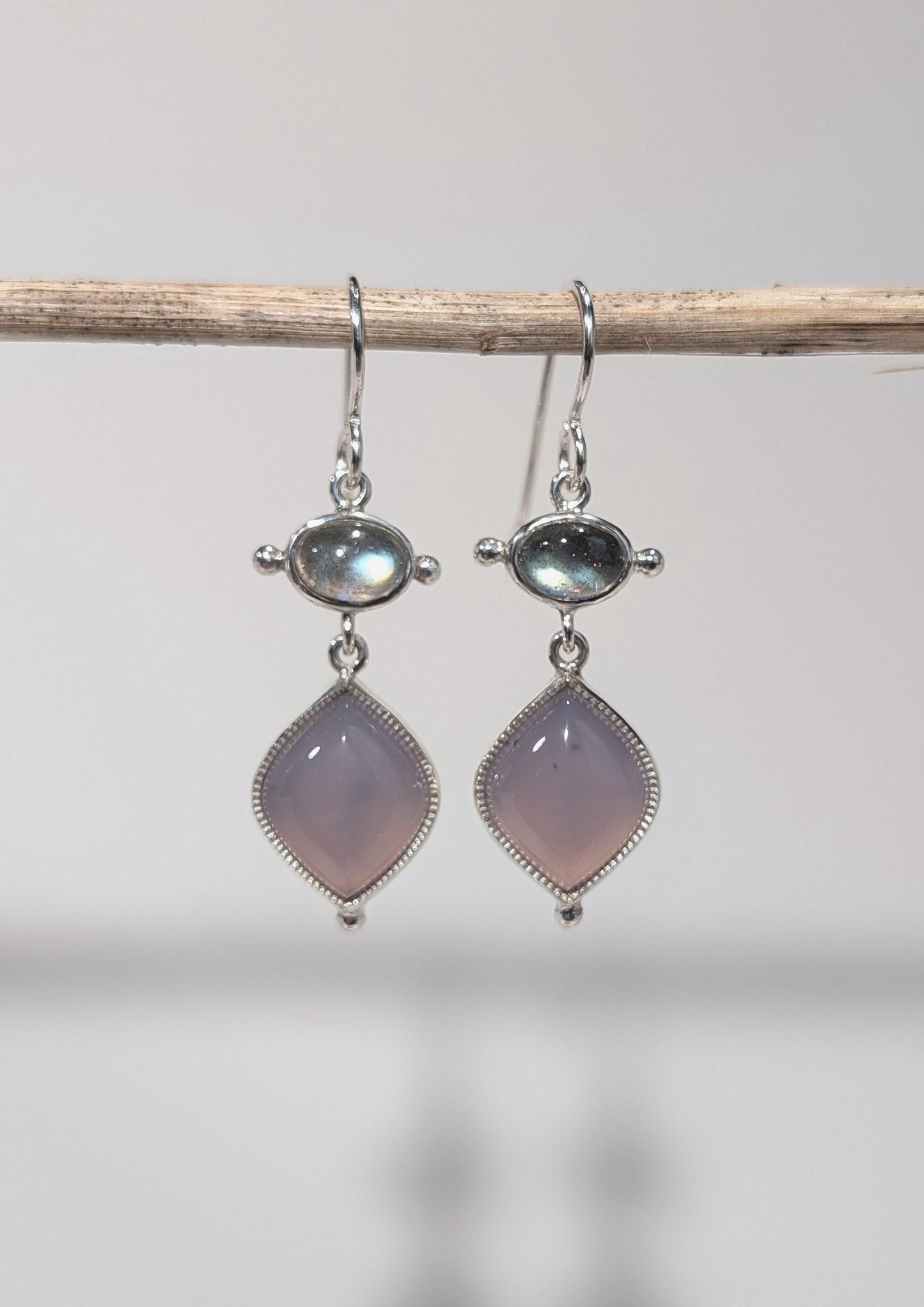 Lavender Chalcedony and Labradorite Earrings | Handcrafted Sterling Silver Gemstone Jewelry