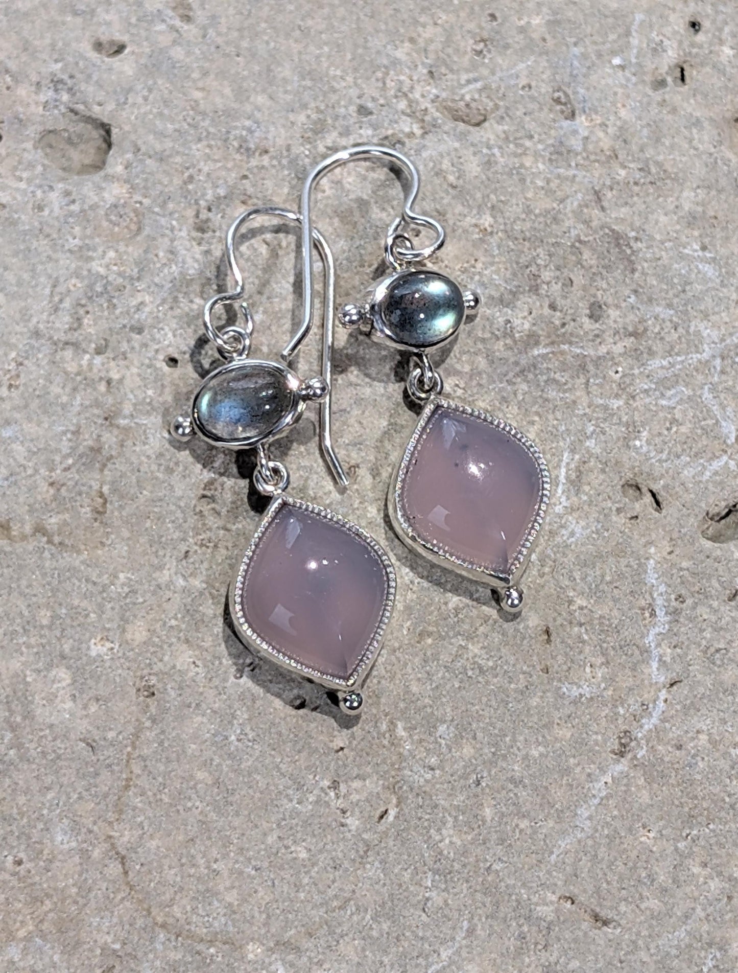 Lavender Chalcedony and Labradorite Earrings | Handcrafted Sterling Silver Gemstone Jewelry