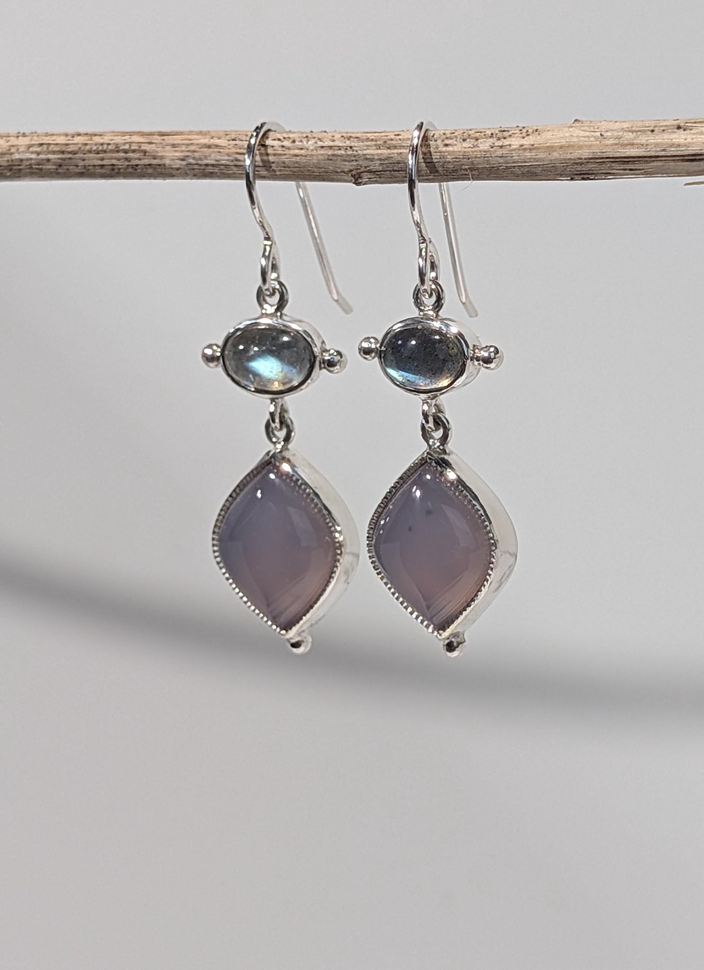 Lavender Chalcedony and Labradorite Earrings | Handcrafted Sterling Silver Gemstone Jewelry