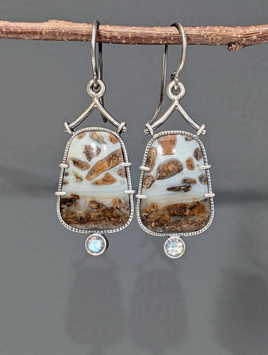 BC Ocean Picturestone and Rainbow Moonstone Earrings, Sterling Silver