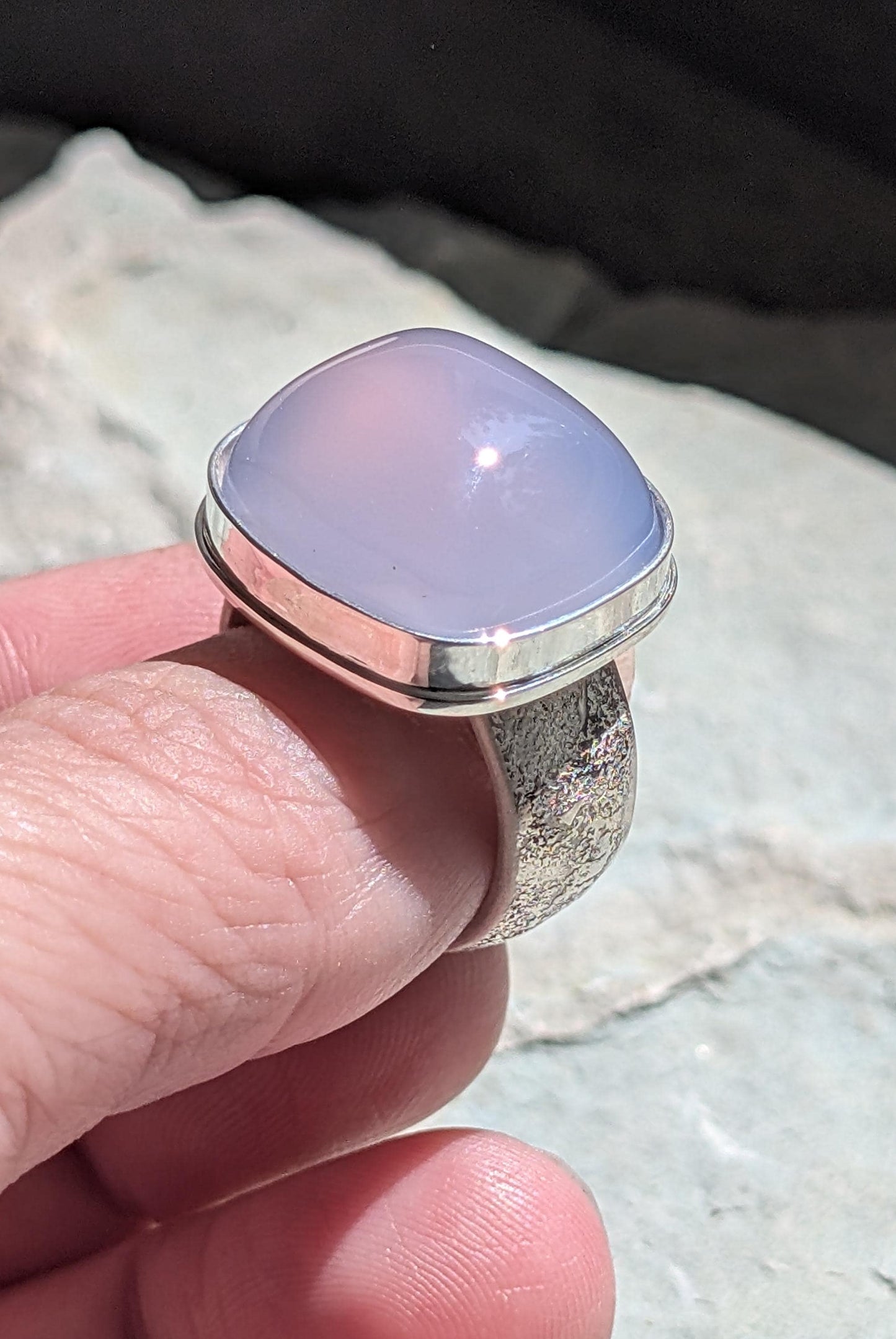 Violet Blue Chalcedony Ring, Fused Sterling Silver Ring