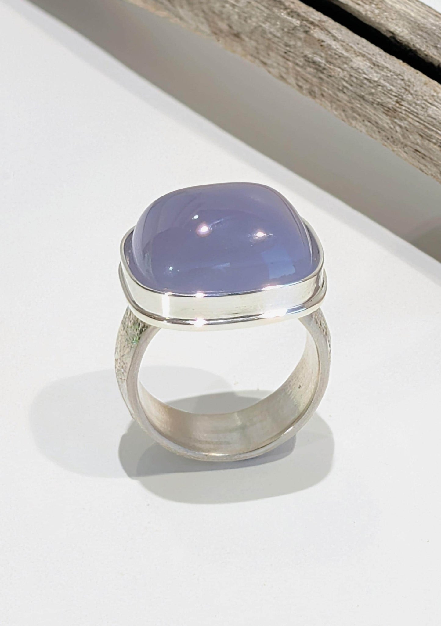 Violet Blue Chalcedony Ring, Fused Sterling Silver Ring