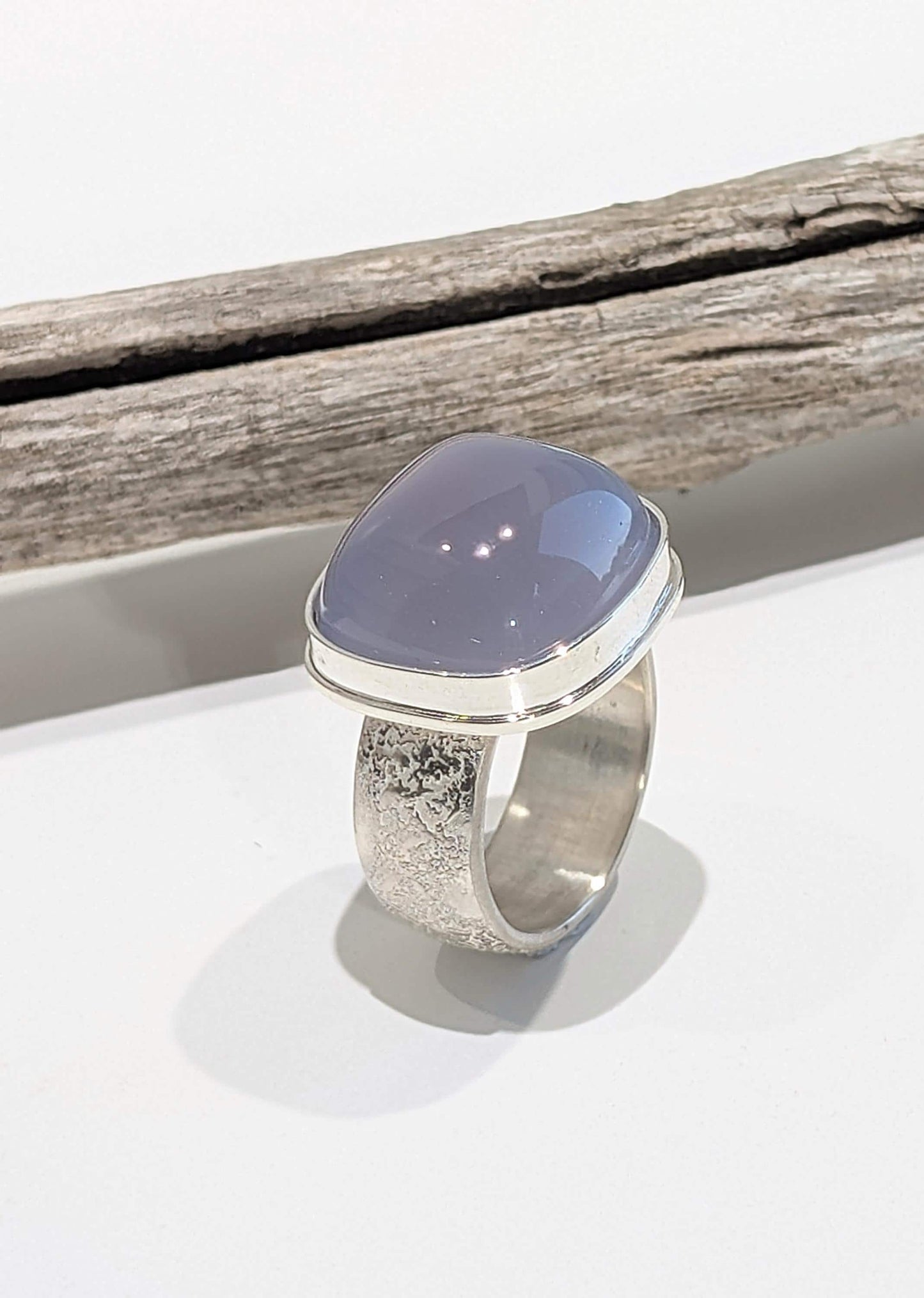 Violet Blue Chalcedony Ring, Fused Sterling Silver Ring