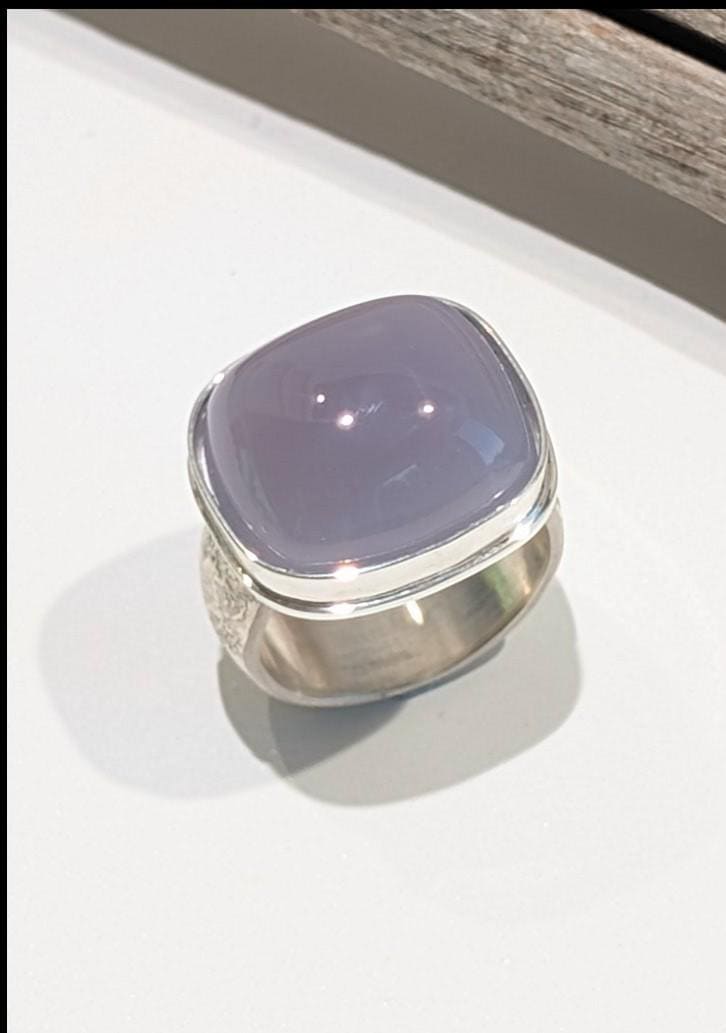 Violet Blue Chalcedony Ring, Fused Sterling Silver Ring