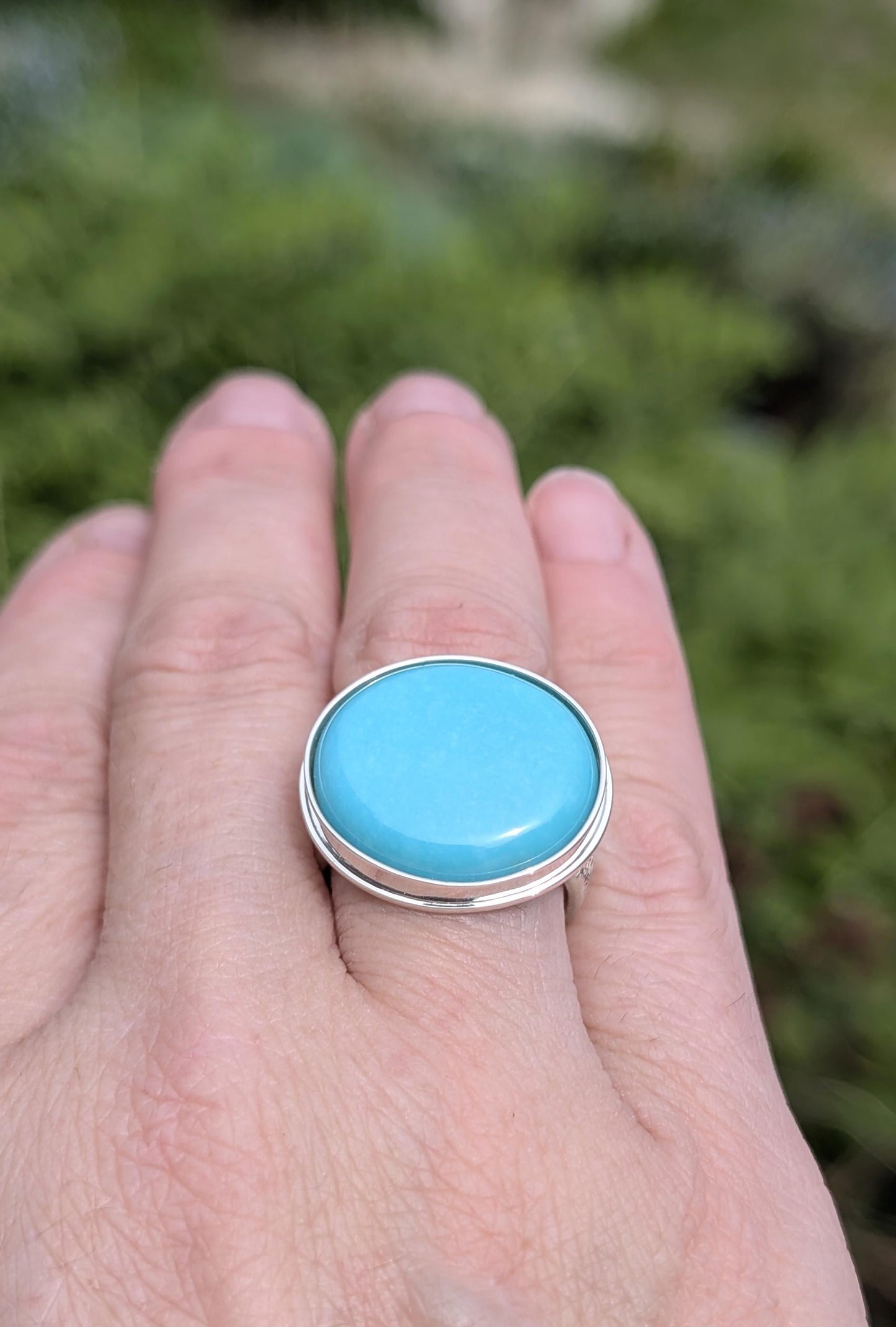 Kingman Turquoise Ring, Fused Sterling Silver Ring