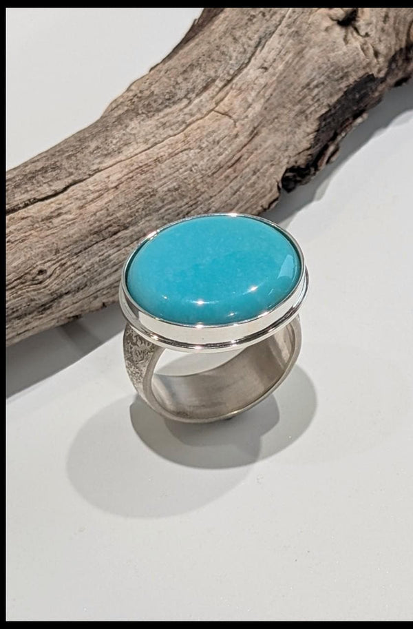 Kingman Turquoise Ring, Fused Sterling Silver Ring