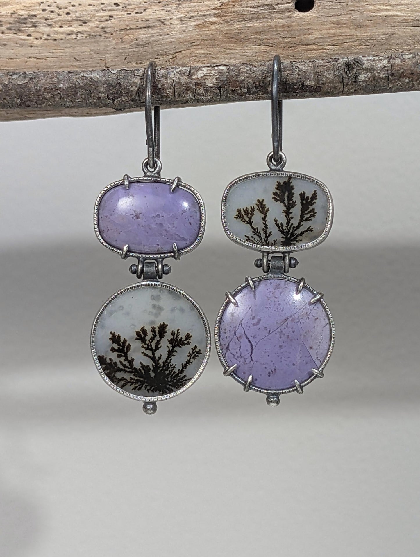 Lavender Jade and Dendritic Agate Sterling Silver Earrings