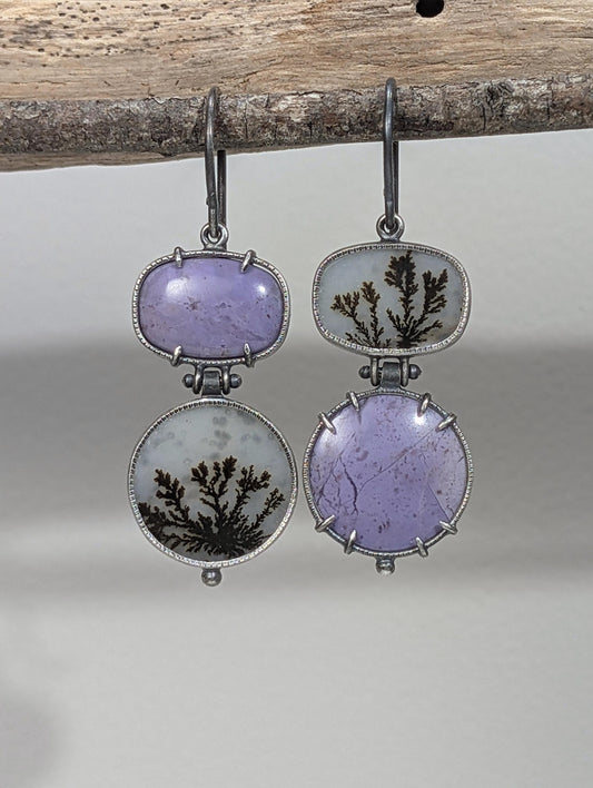 Lavender Jade and Dendritic Agate Sterling Silver Earrings