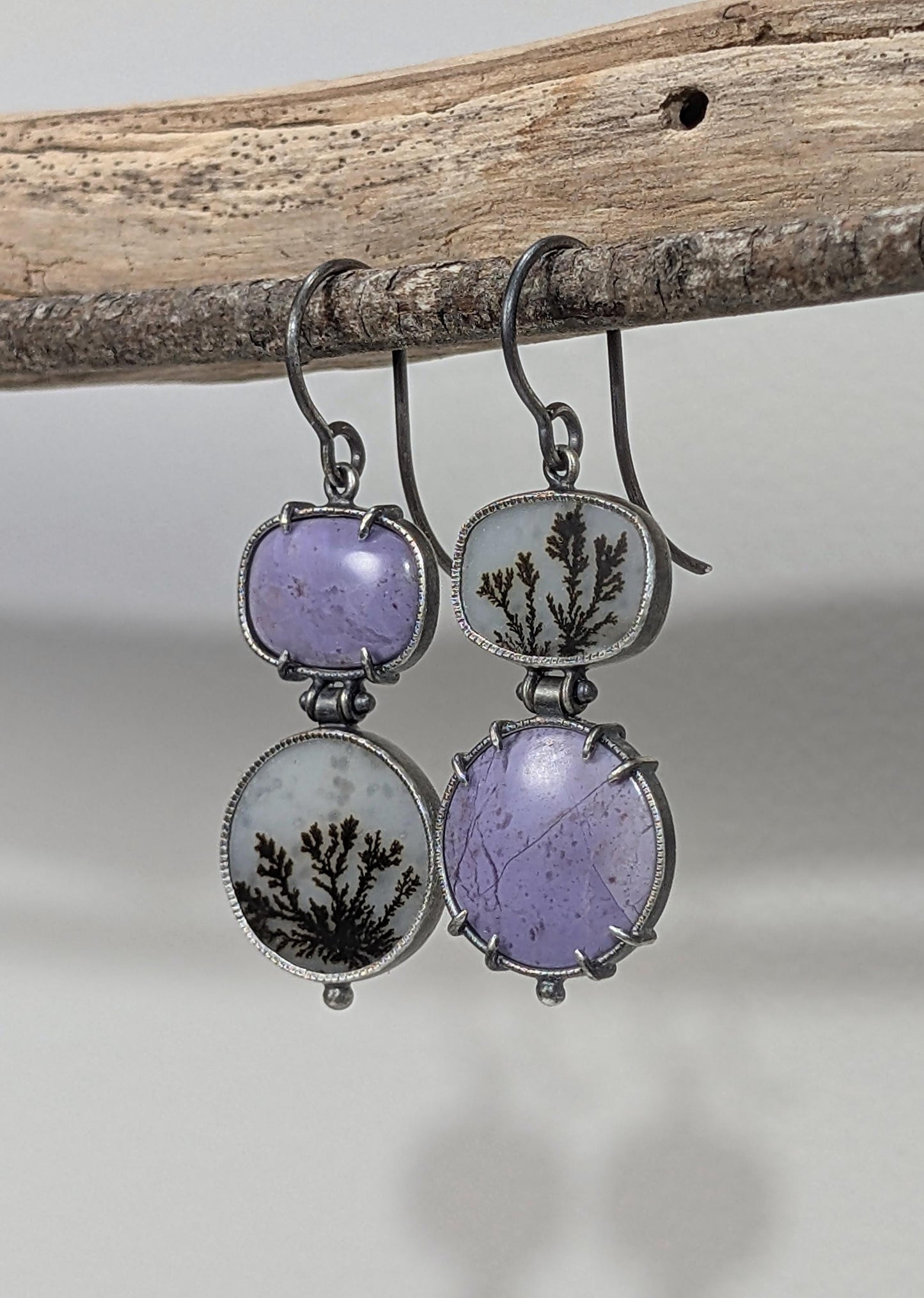 Lavender Jade and Dendritic Agate Sterling Silver Earrings