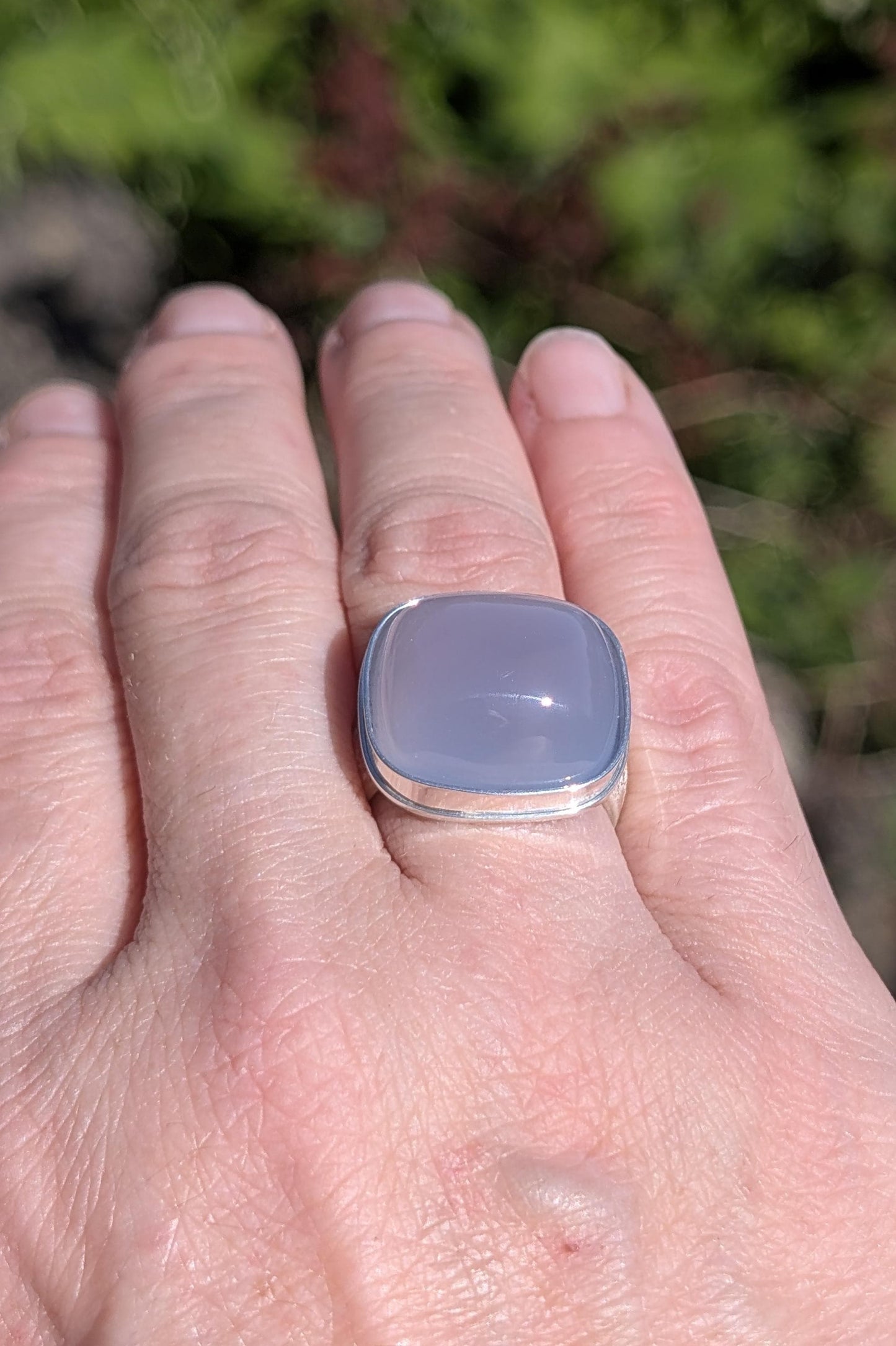 Violet Blue Chalcedony Ring, Fused Sterling Silver Ring