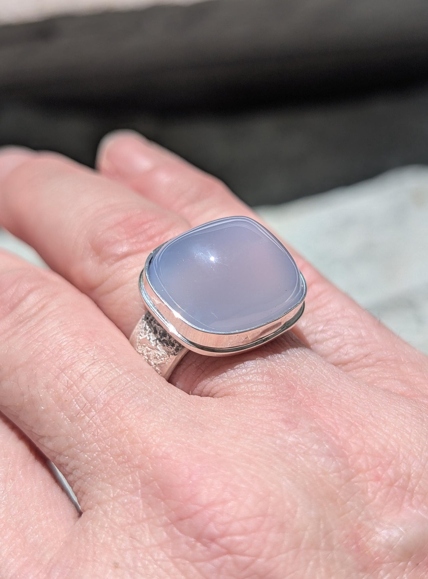 Violet Blue Chalcedony Ring, Fused Sterling Silver Ring