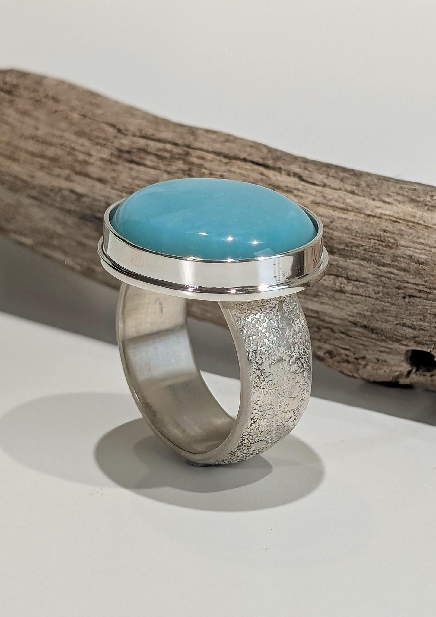 Kingman Turquoise Ring, Fused Sterling Silver Ring