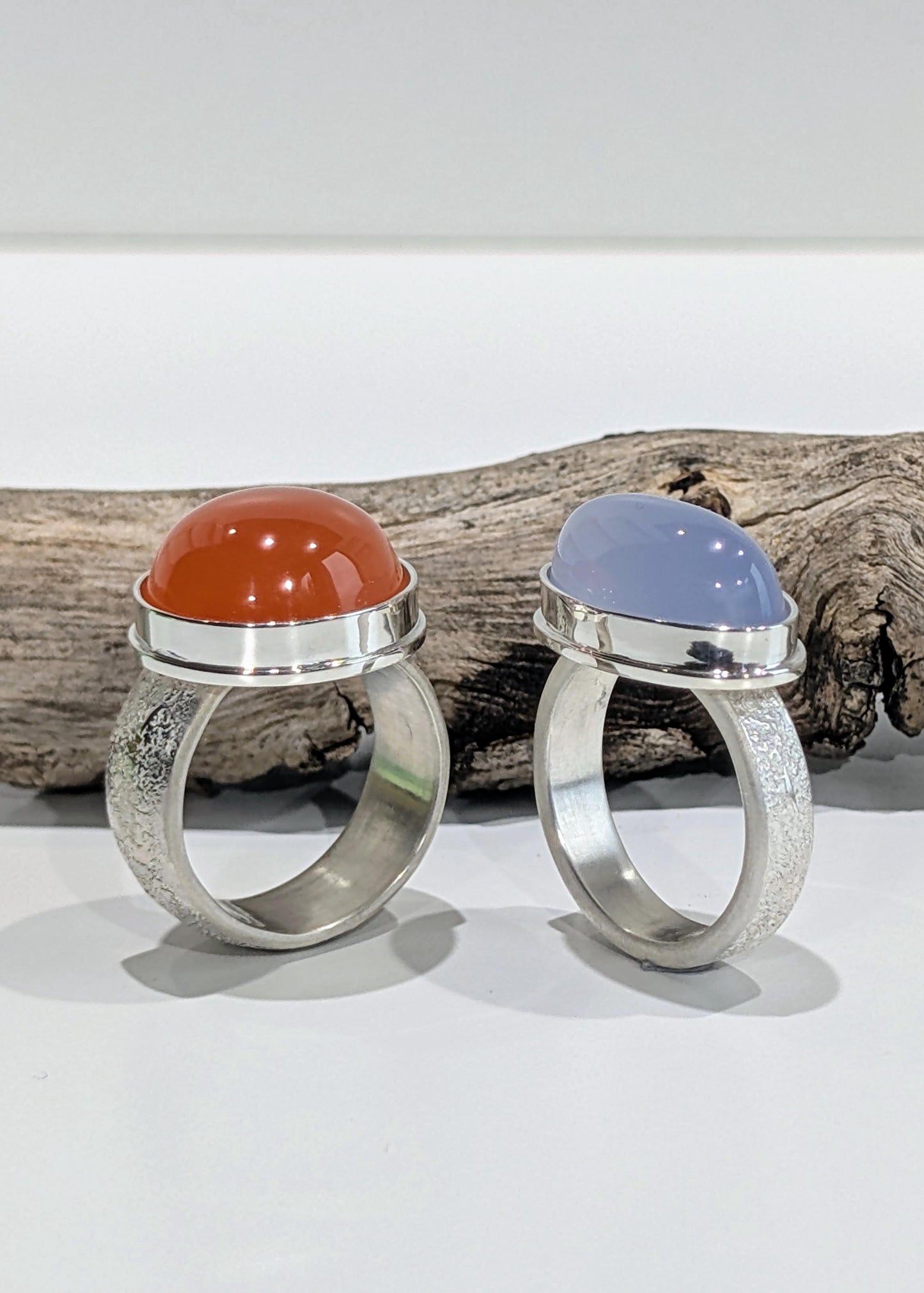 Blue Chalcedony Ring, East-West Sterling Silver Fused Ring