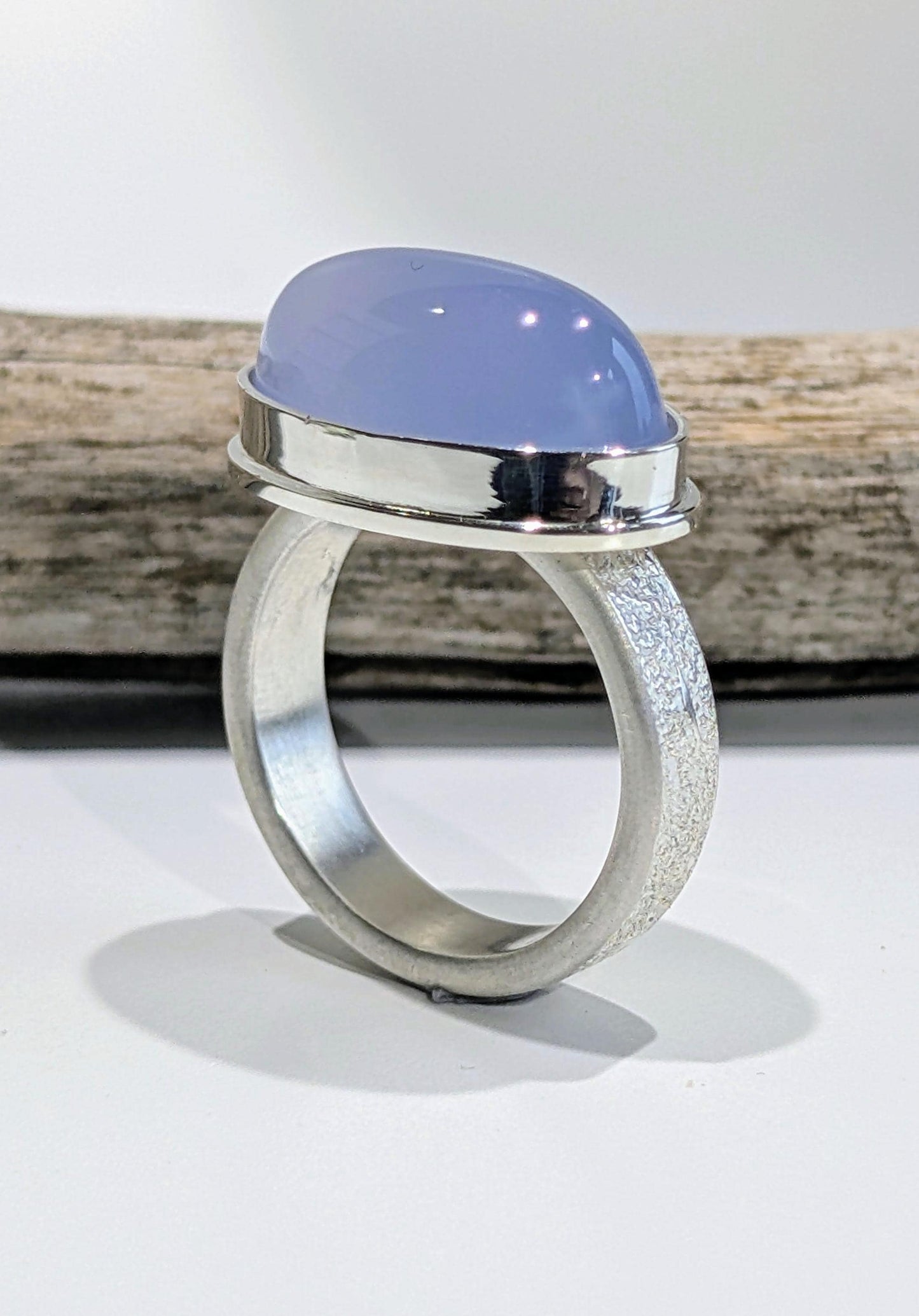 Blue Chalcedony Ring, East-West Sterling Silver Fused Ring