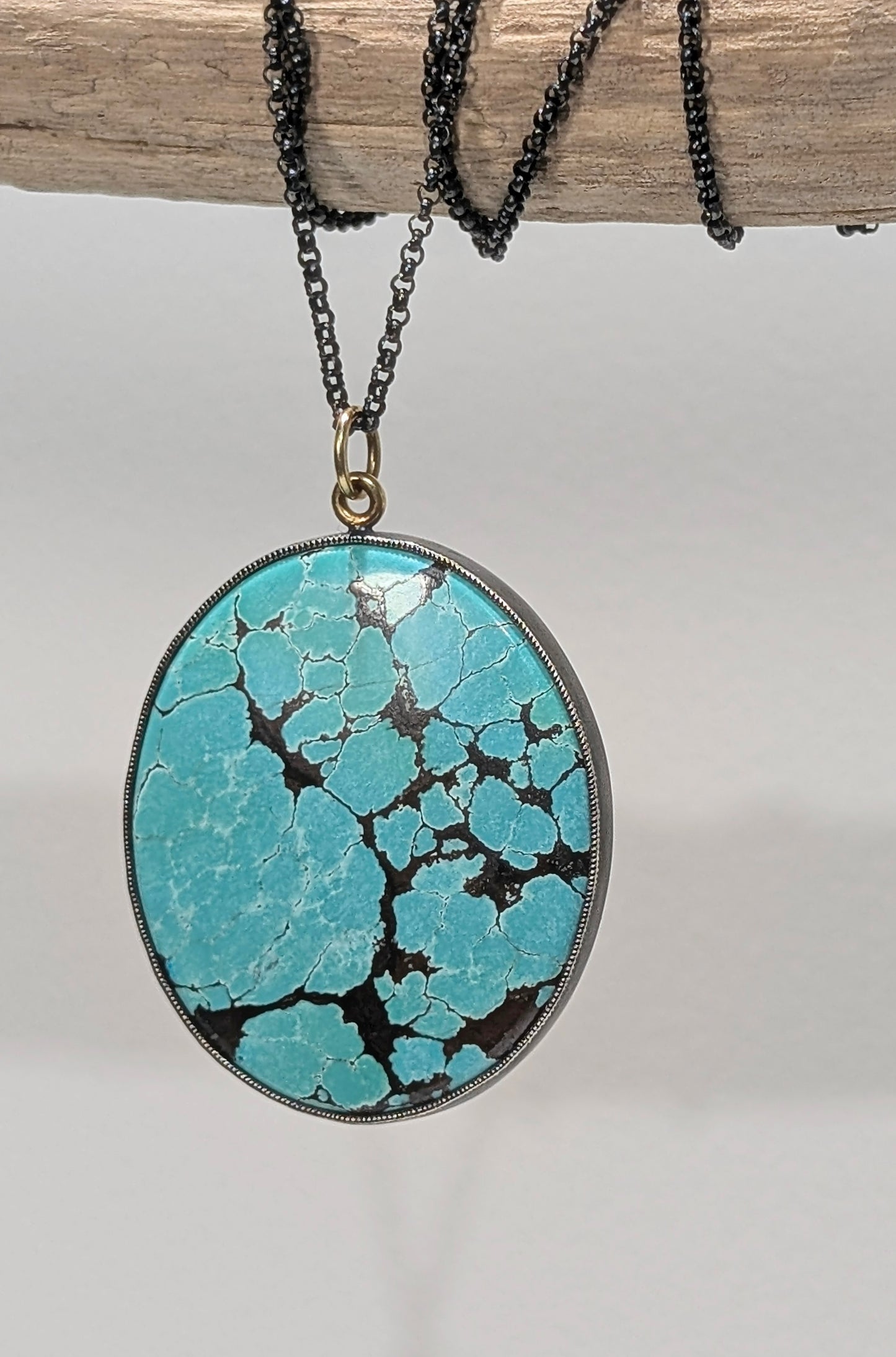 Hubei Turquoise Pendant, Sterling Silver, 18K Gold