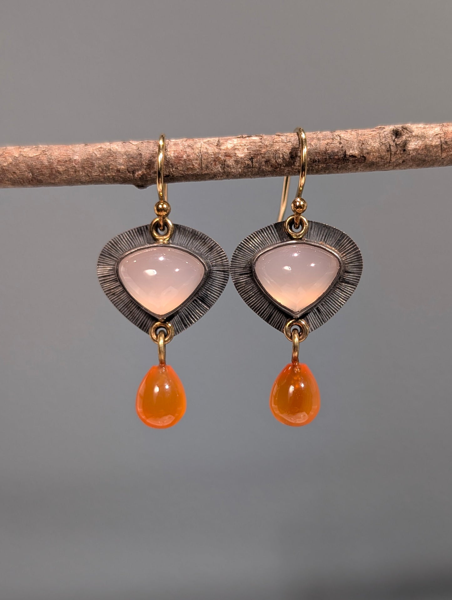 Peach Chalcedony Earrings, Carnelian Earrings, Sterling Silver, 18K Gold