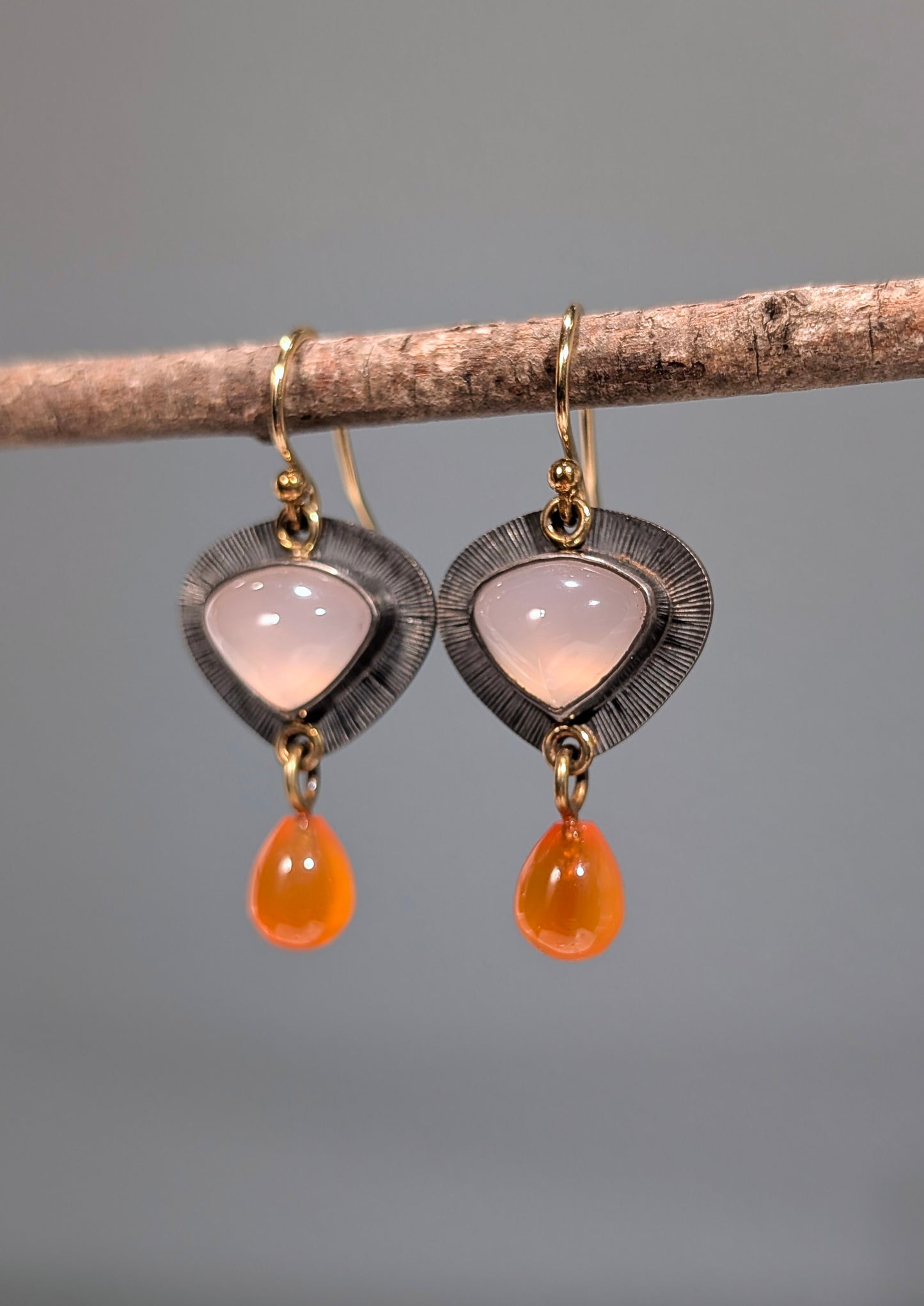 Peach Chalcedony Earrings, Carnelian Earrings, Sterling Silver, 18K Gold