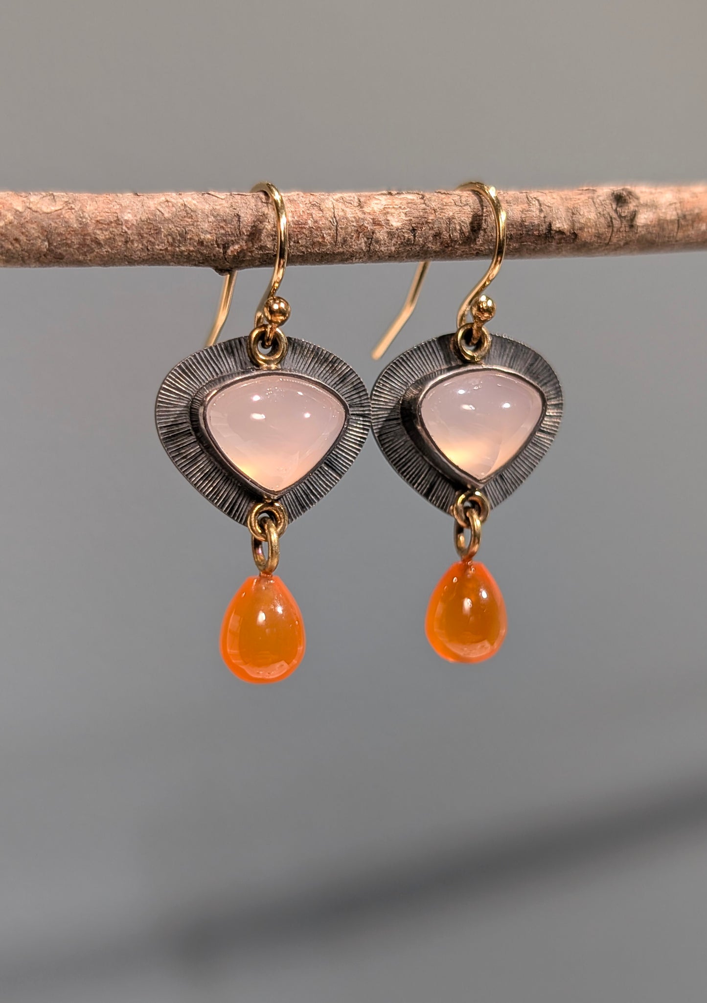 Peach Chalcedony Earrings, Carnelian Earrings, Sterling Silver, 18K Gold
