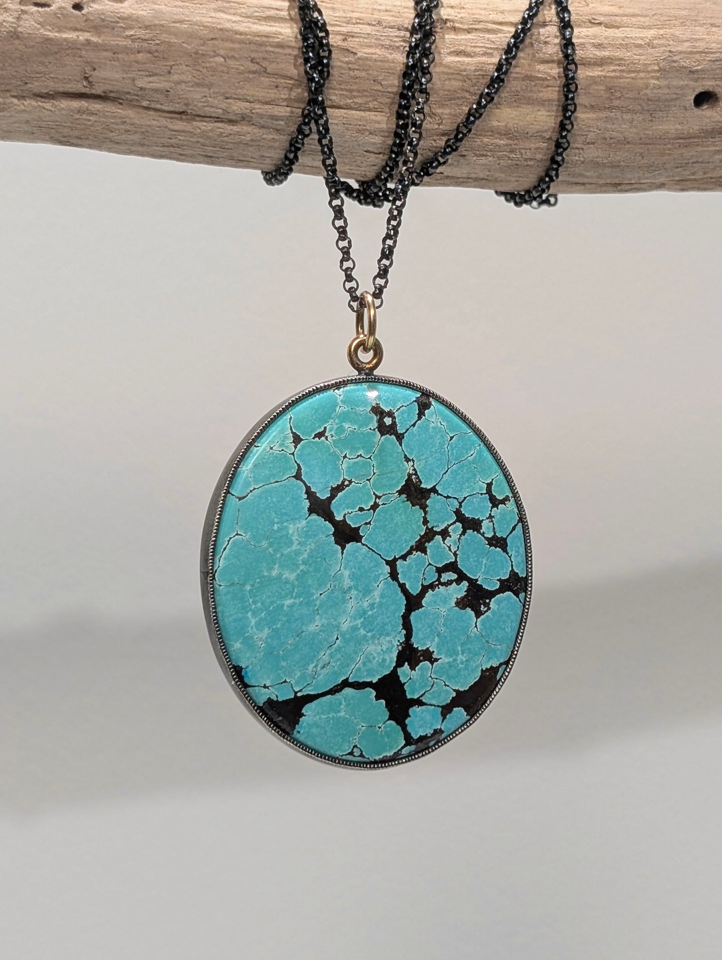 Hubei Turquoise Pendant, Sterling Silver, 18K Gold