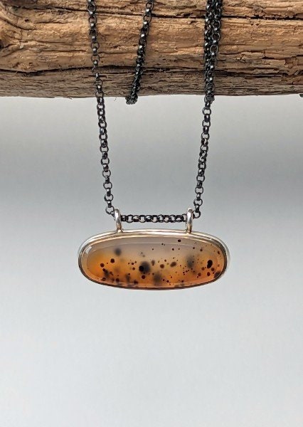 Montana Agate East/West Pendant, Sterling Silver
