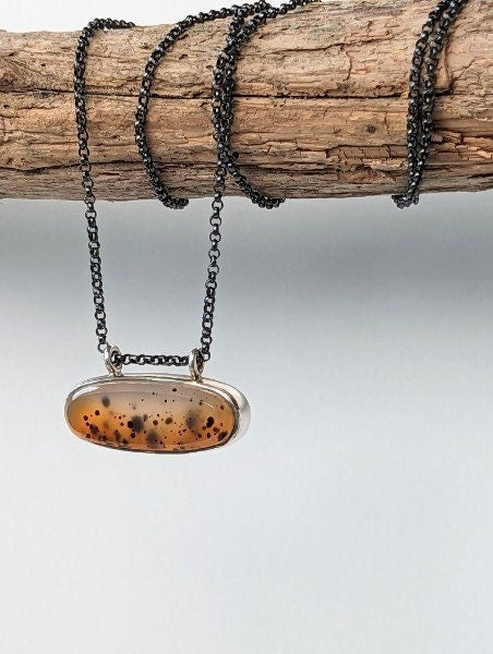 Montana Agate East/West Pendant, Sterling Silver