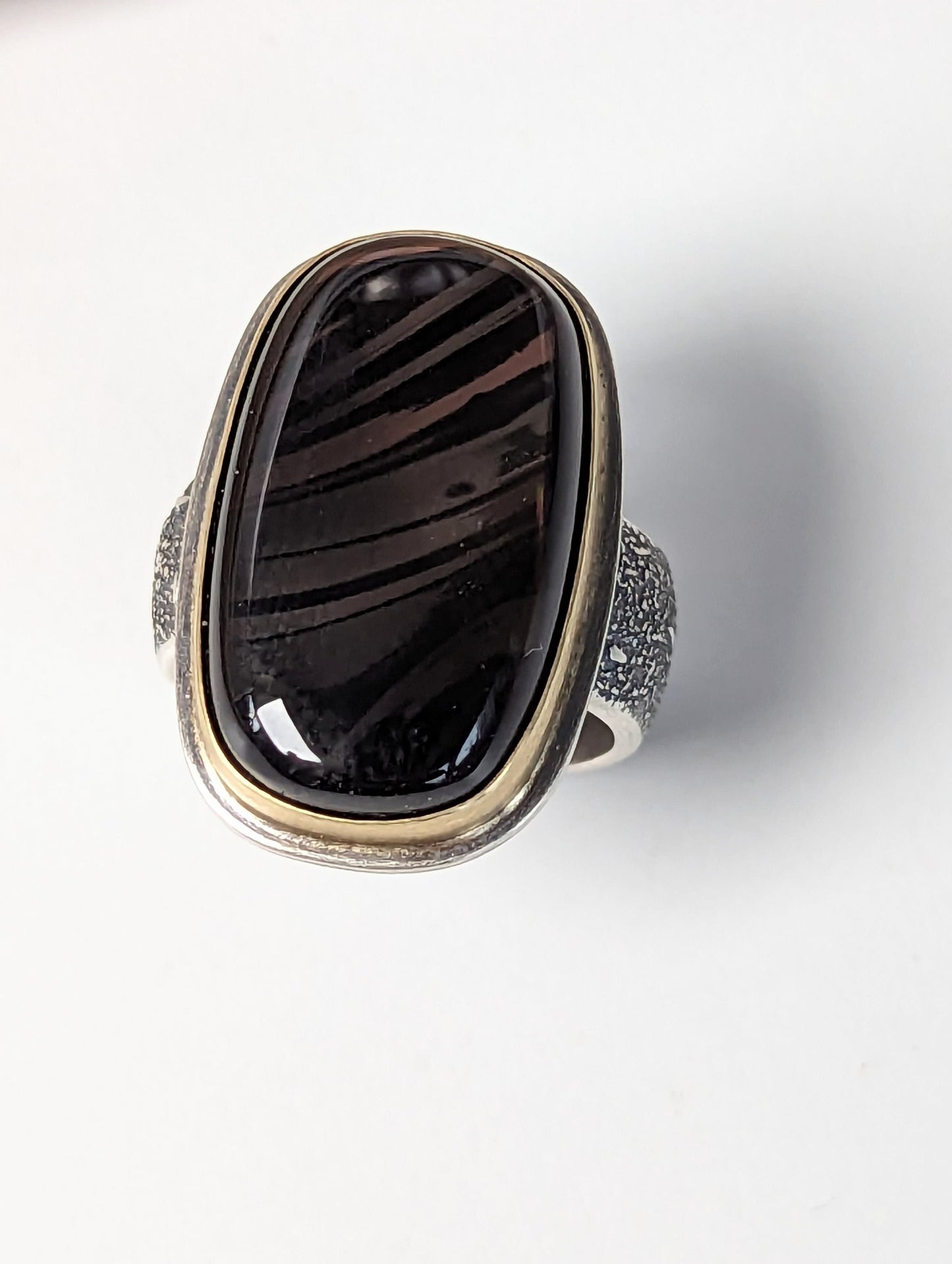 Fire Obsidian, Magnetite Obsidian Ring, Sterling Silver 18K Gold