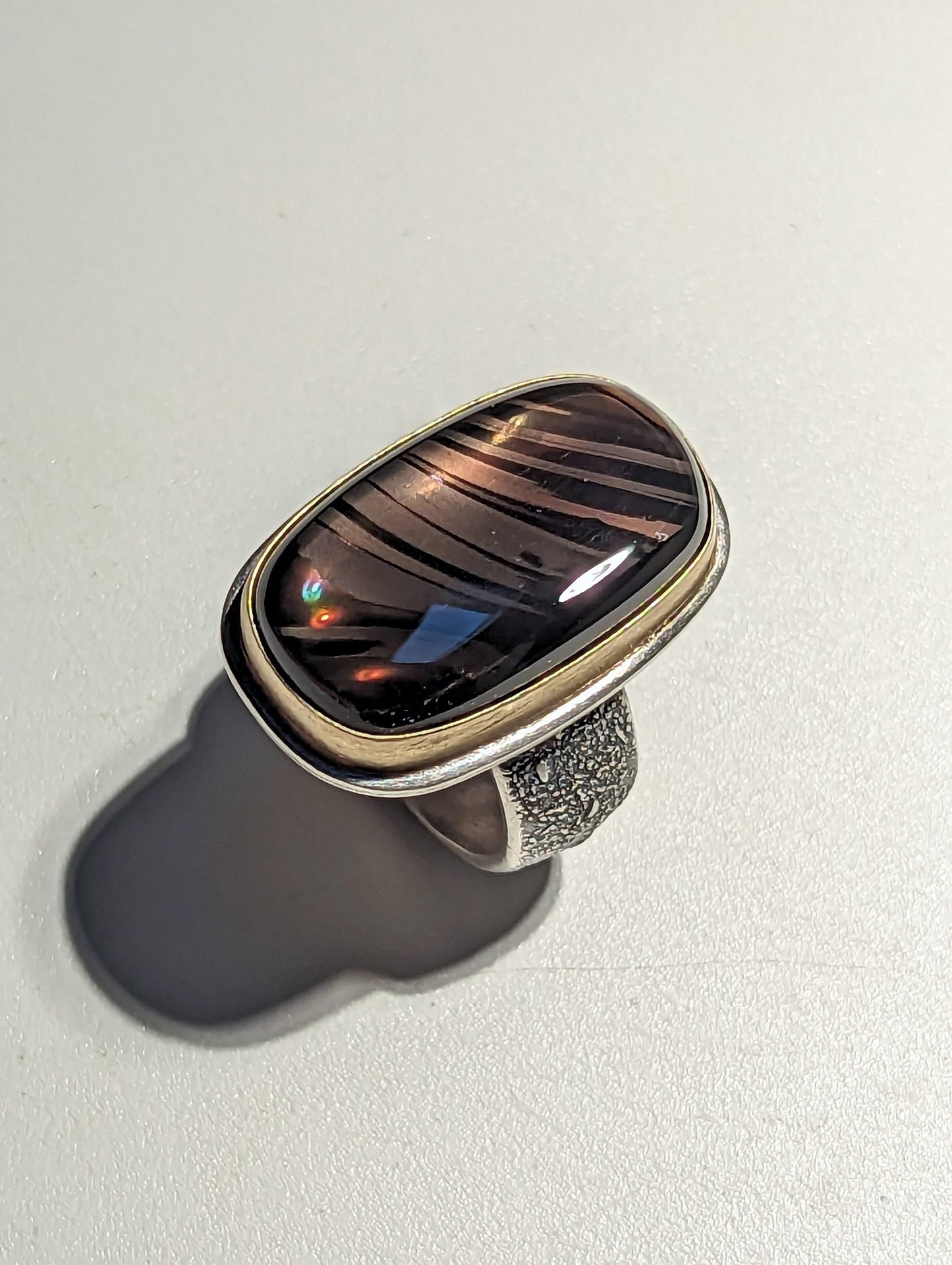 Fire Obsidian, Magnetite Obsidian Ring, Sterling Silver 18K Gold