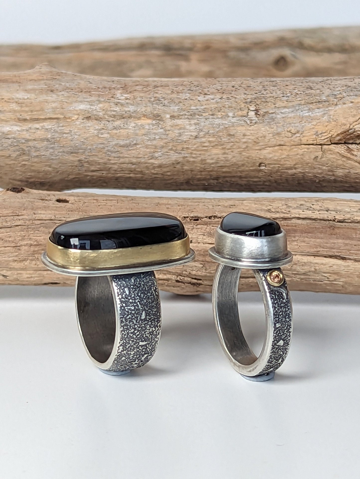 Fire Obsidian, Magnetite Obsidian Ring, Sterling Silver 18K Gold