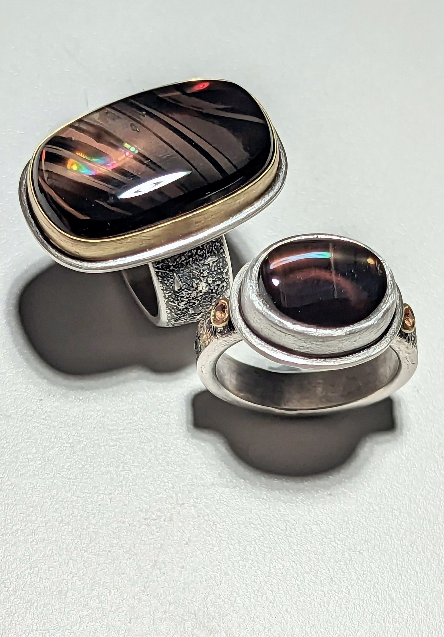Fire Obsidian, Magnetite Obsidian Ring, Sterling Silver 18K Gold