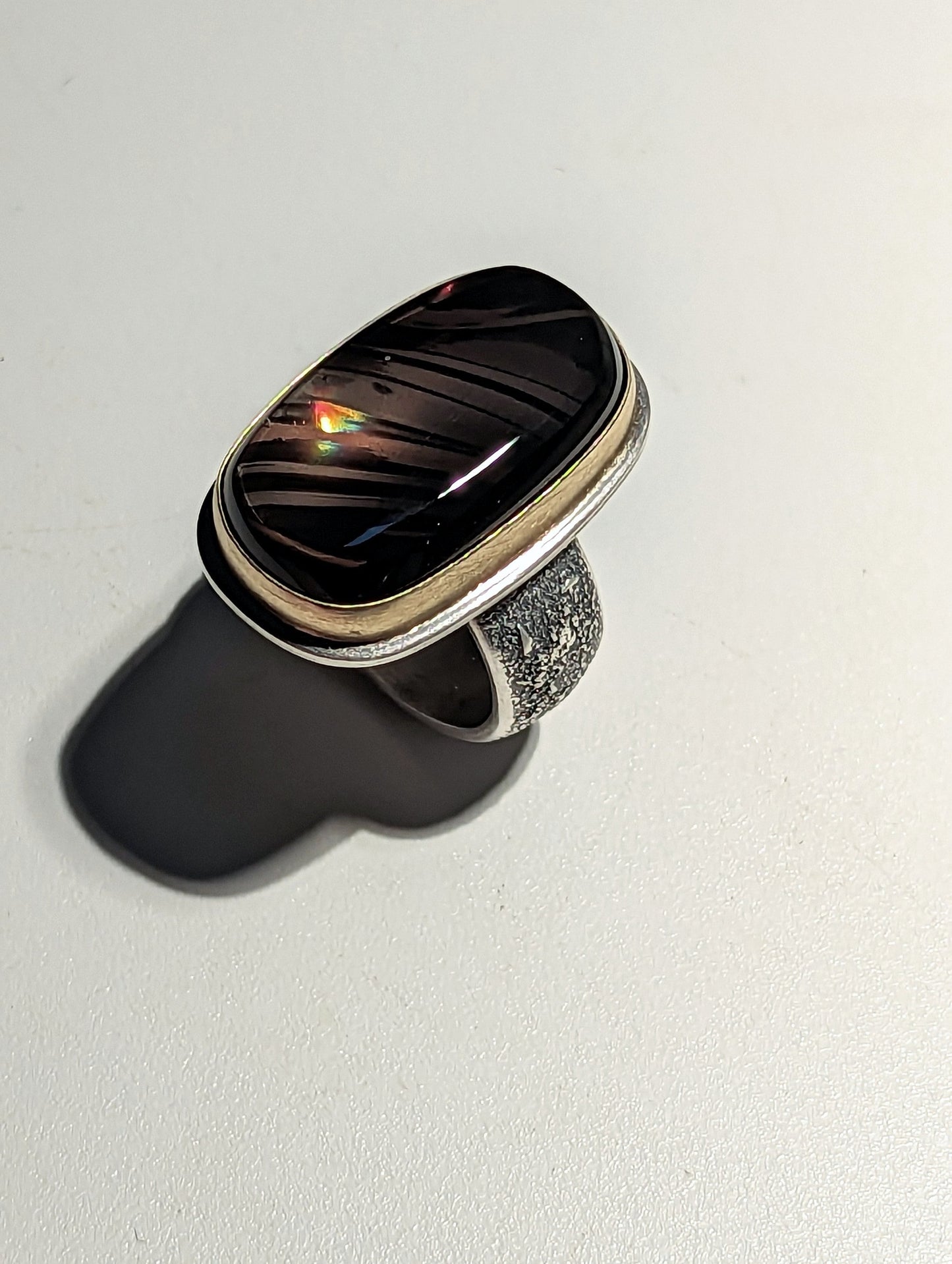 Fire Obsidian, Magnetite Obsidian Ring, Sterling Silver 18K Gold