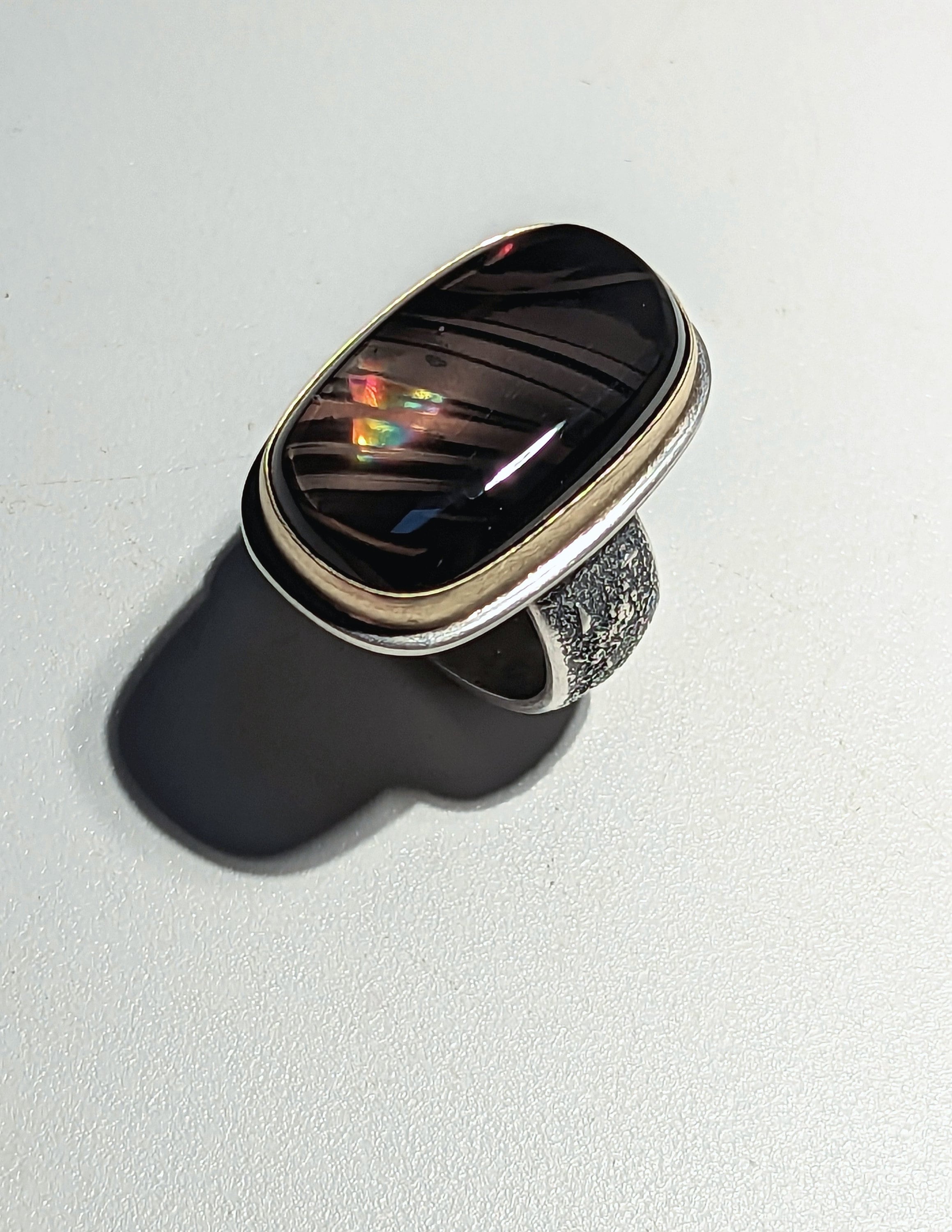 Fire Obsidian, Magnetite Obsidian Ring, Sterling Silver 18K Gold ...